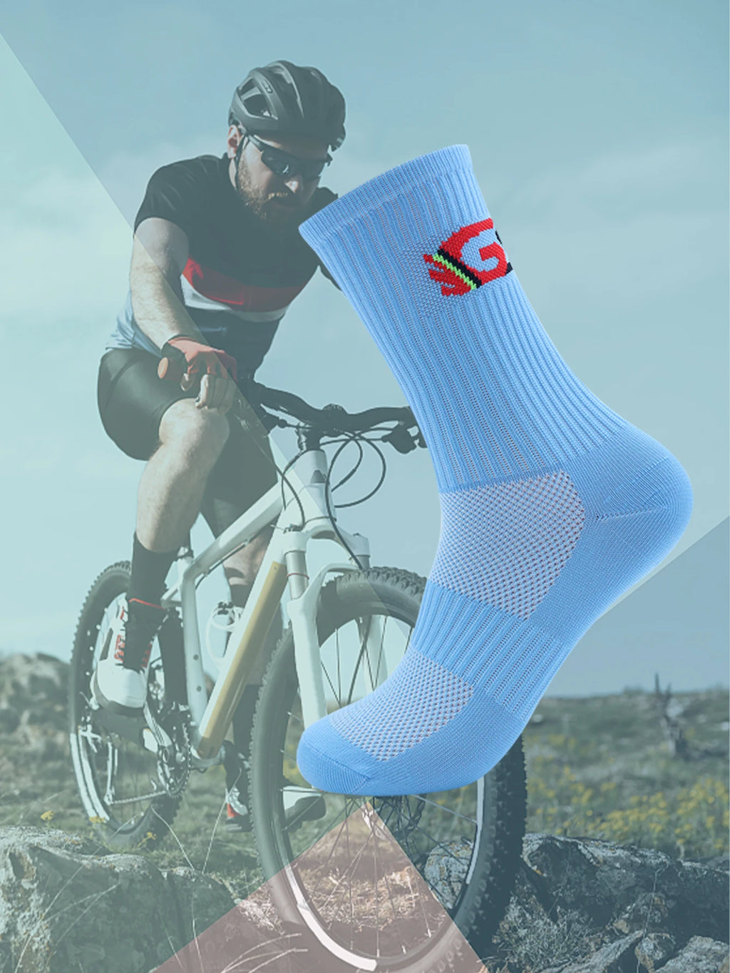 Chaussettes compression vélo & running mixte, coloris bleu ciel
