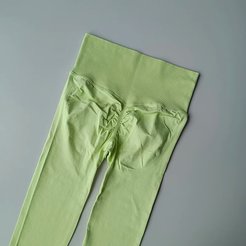 Legging yoga taille haute sans coutures, coloris vert clair