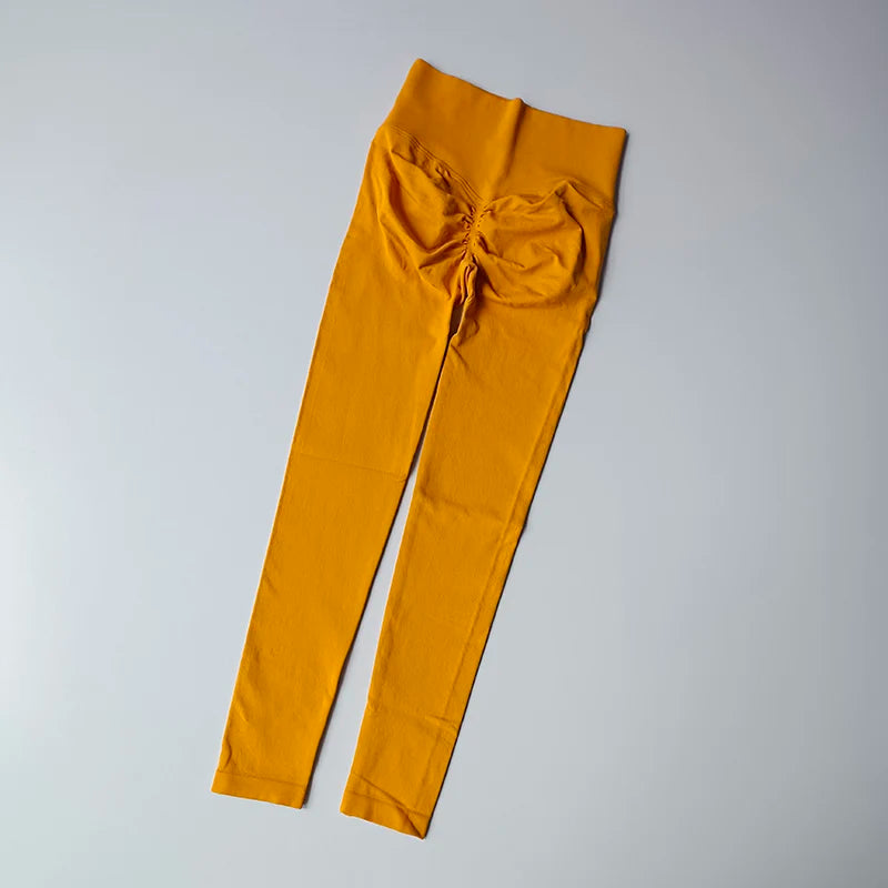 Legging yoga taille haute sans coutures, coloris jaune