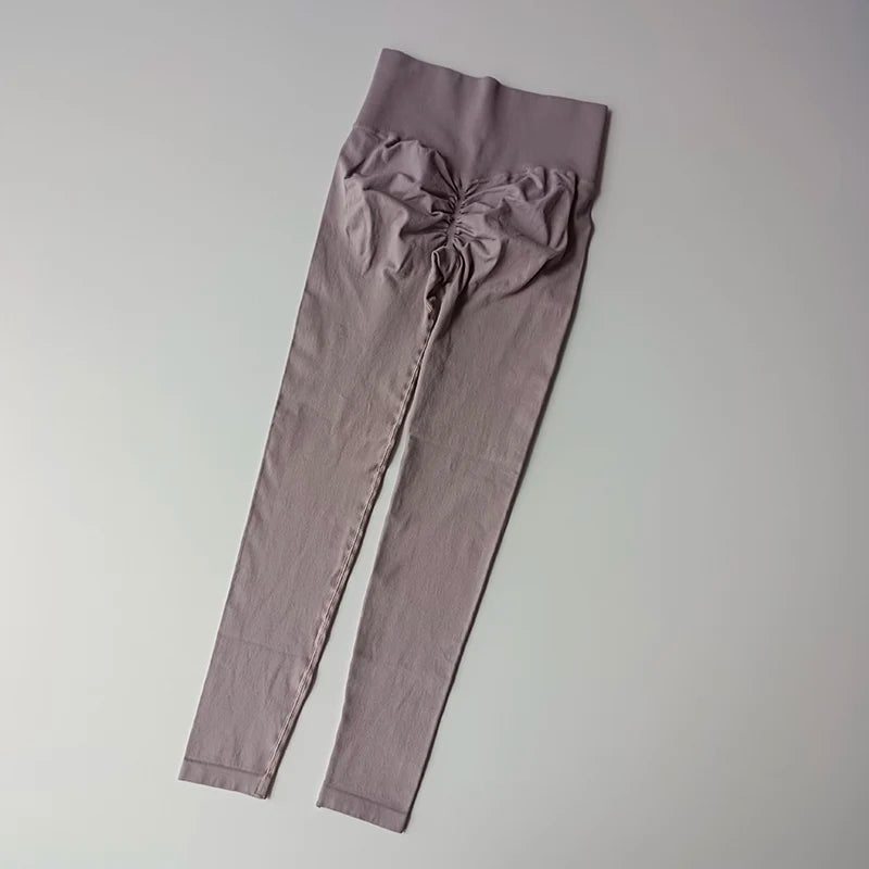 Legging yoga taille haute sans coutures, coloris violet haricot