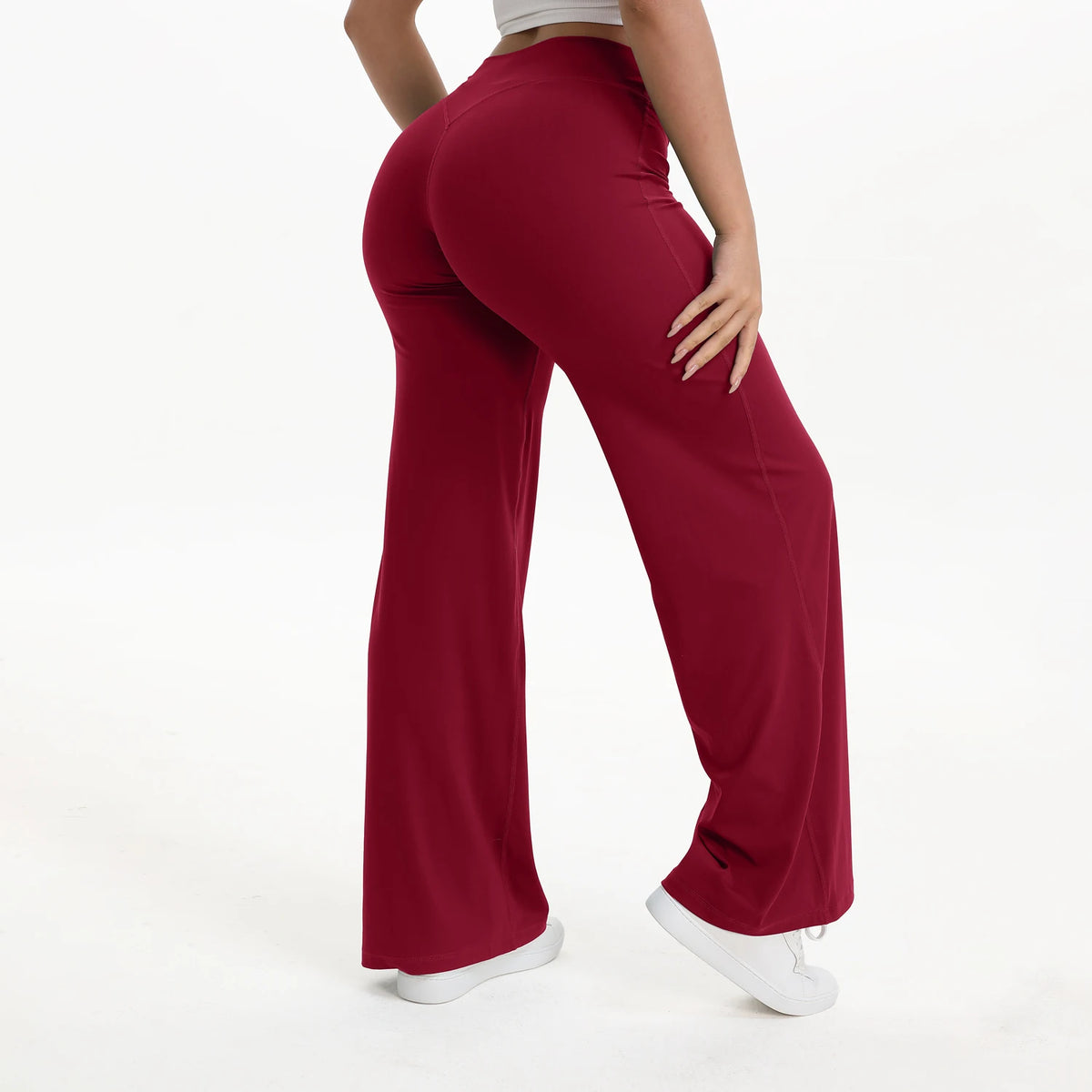 Pantalon yoga jambe droite femme, coloris rouge rubis