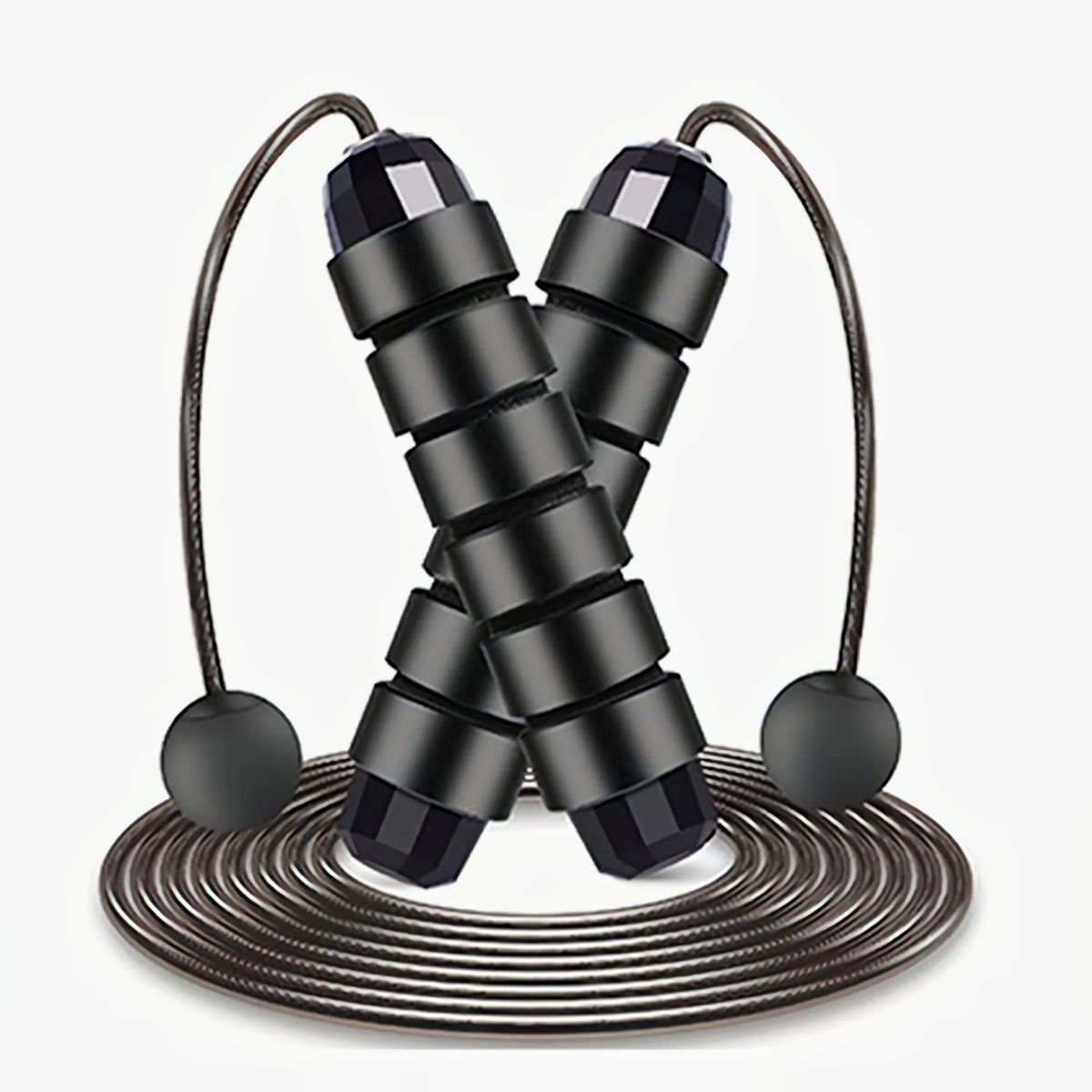 Corde à sauter réglable à roulements, coloris noir – 2 usages