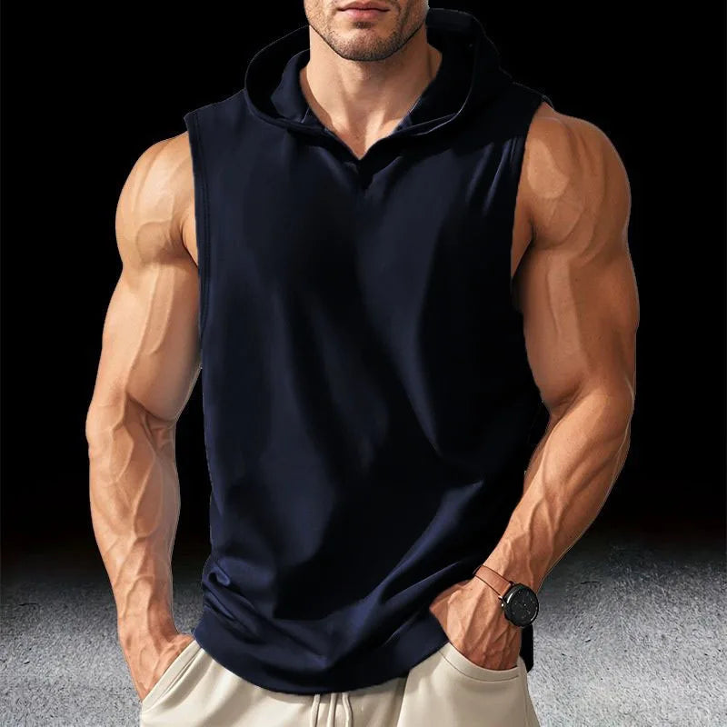 Débardeur running homme à capuche, coloris noir