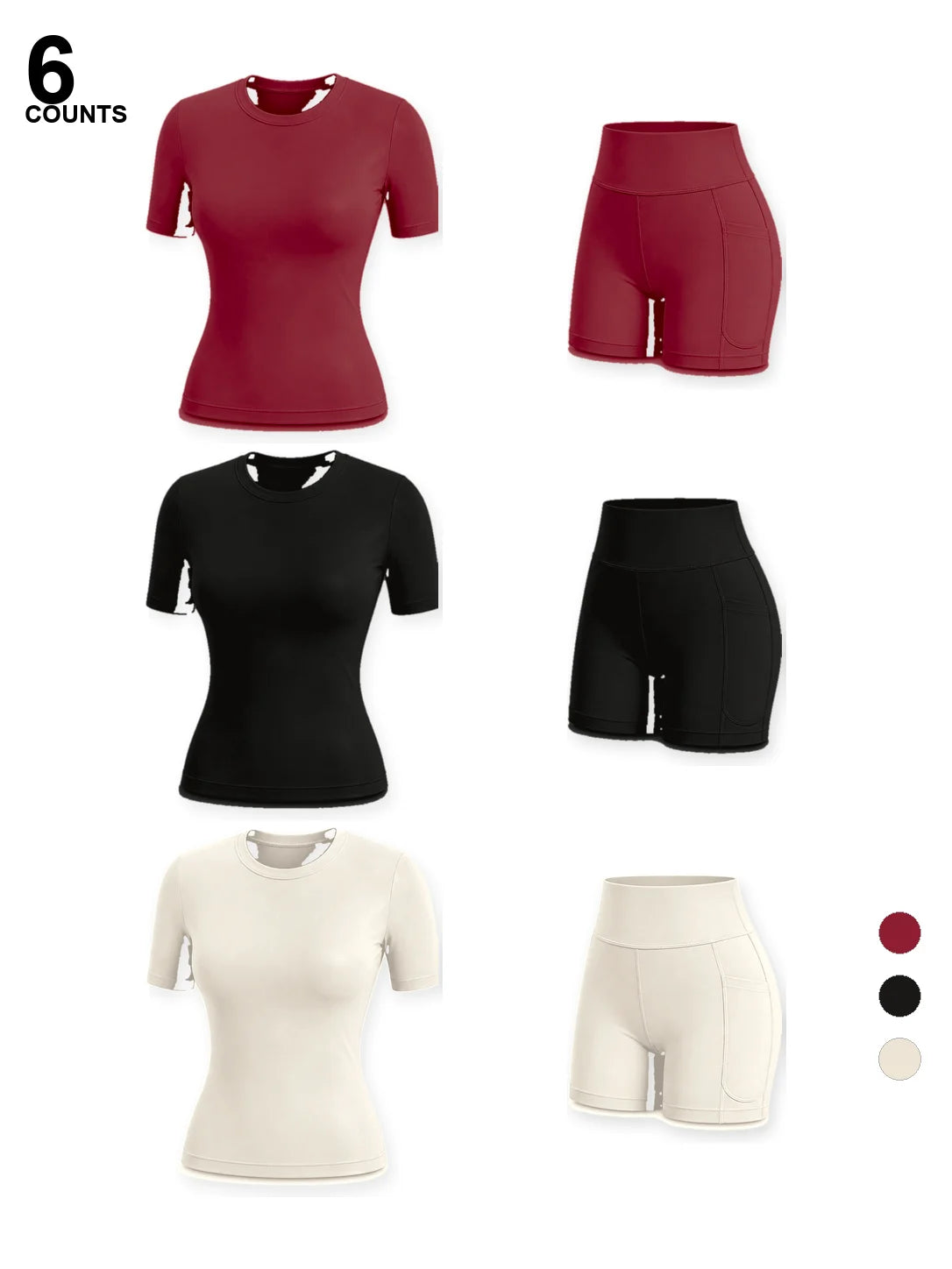 Ensemble Sport Femme T-Shirt & Short Cycliste à Poches — 10 Coloris, Yoga & Running