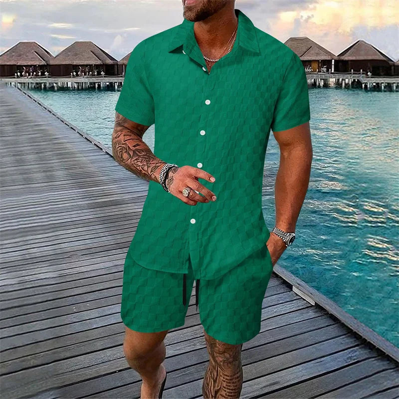 Ensemble Homme Chemisette & Short Texturés — 6 Coloris, Casual & Sport d'Été