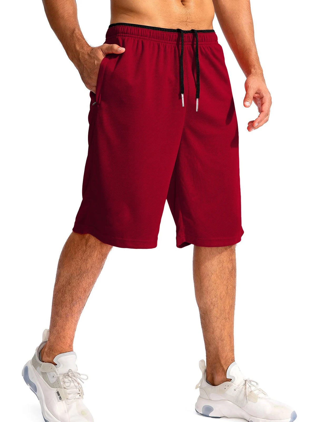 Short de sport homme bordeaux, coupe ample au-dessus du genou