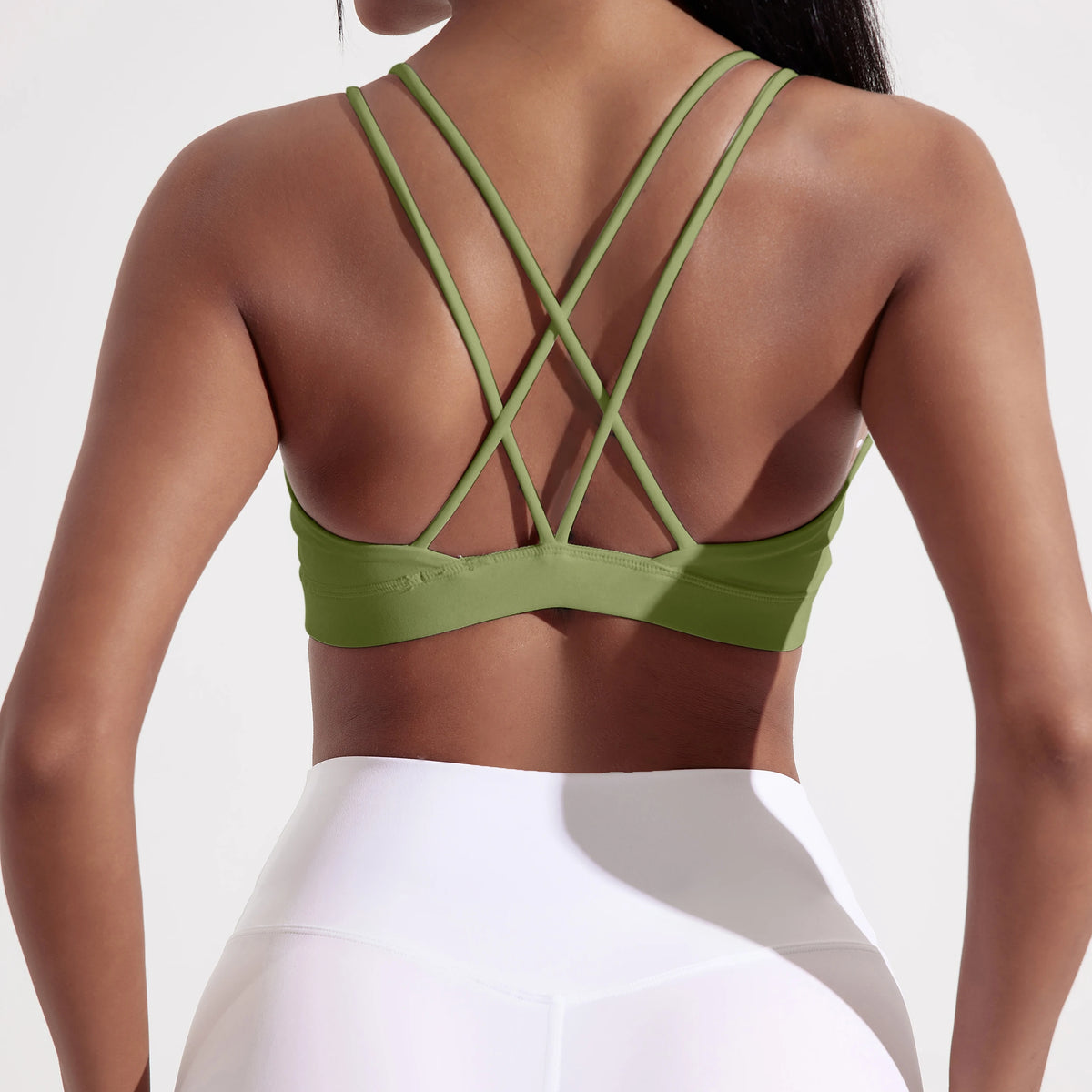 Brassière sport femme croisée, coloris vert matcha