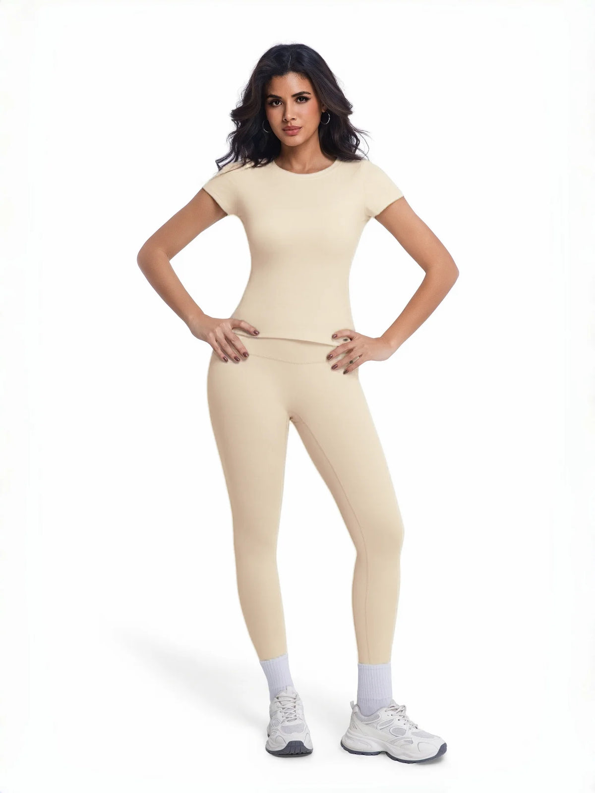 Ensemble Femme T-Shirt & Legging Taille Haute Sans Coutures — 10 Coloris, Yoga & Gym