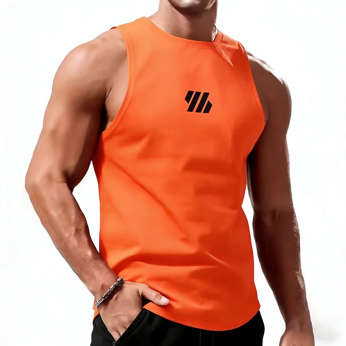 Débardeur sport homme – gym, running & fitness séchage rapide été, coloris orange