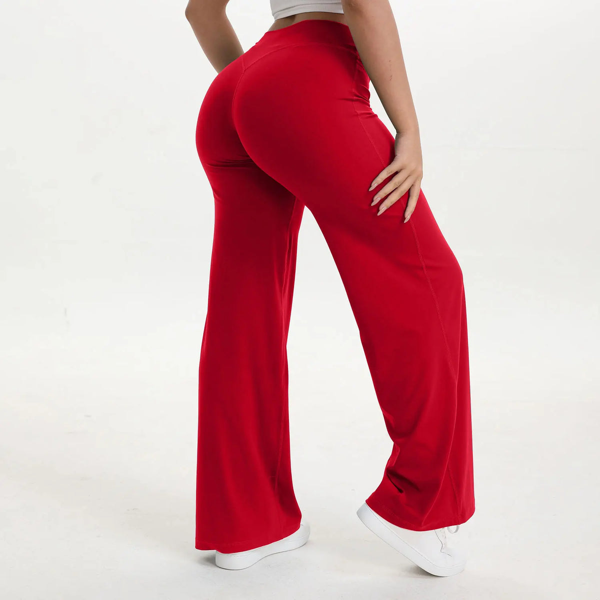 Pantalon yoga jambe droite femme, coloris rouge de Noël