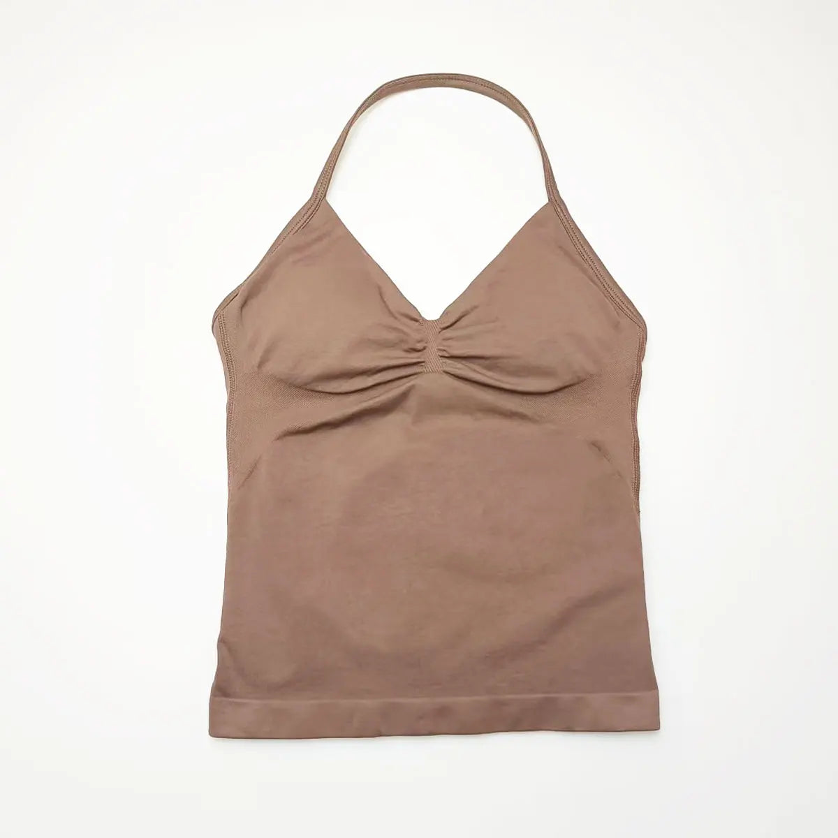 Top halter femme sans coutures rembourré, coloris café