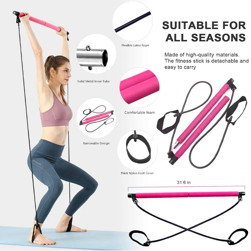 Barre de Pilates Multifonction — Bandes Élastiques, Gainage, Dos & Épaules