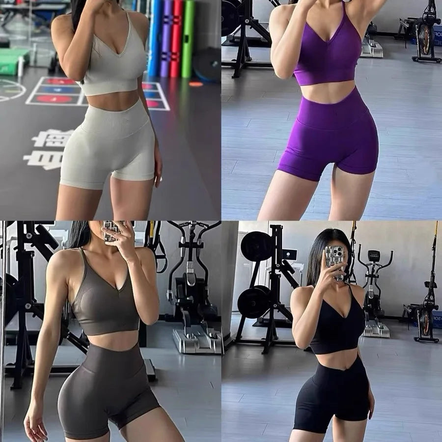 Ensemble Sport Femme Brassière Anti-Choc & Short Push-Up — 4 Coloris, Running & Fitness