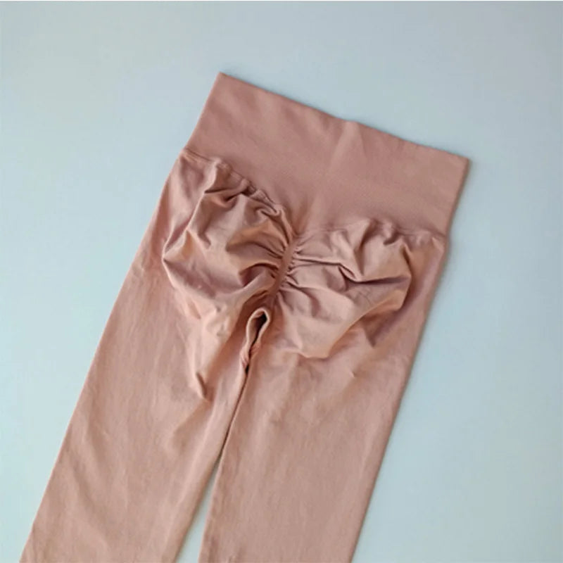 Legging yoga taille haute sans coutures, coloris rose sable