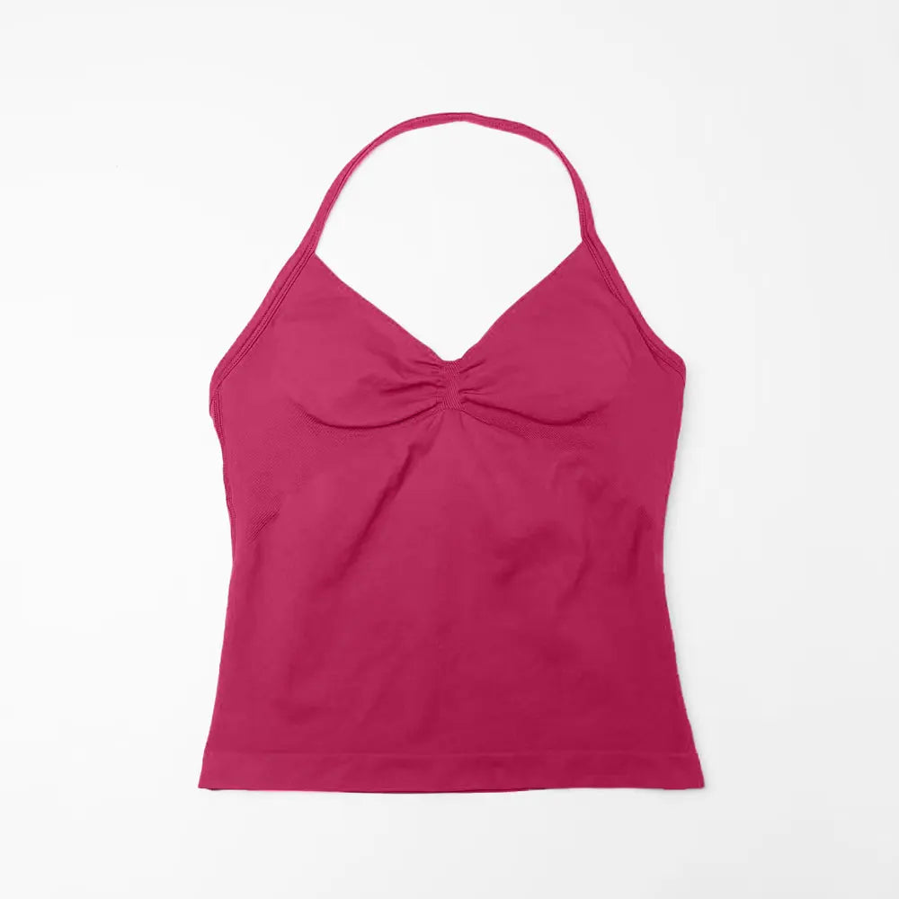 Top halter femme sans coutures rembourré, coloris prune