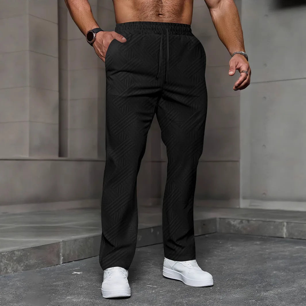 Pantalon Sport Homme Jacquard Taille Élastique — 5 Coloris, Coupe Ample, Toutes Saisons