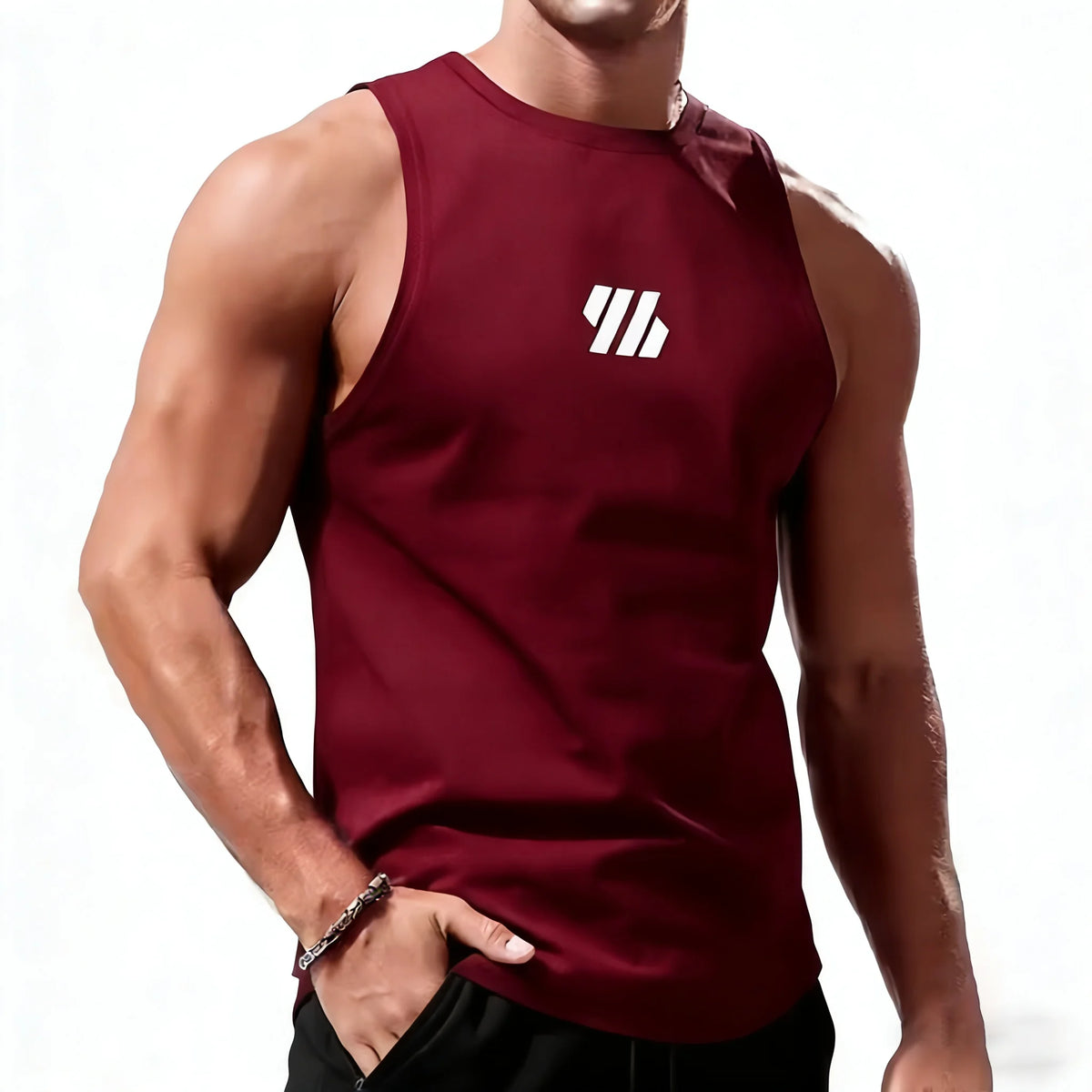 Débardeur sport homme – gym, running & fitness séchage rapide été, coloris rouge