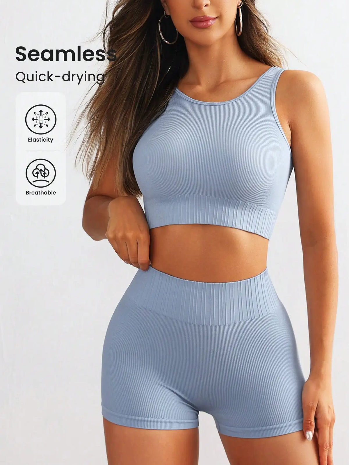 Ensemble Femme Sans Coutures Débardeur Court & Short Taille Haute — Yoga & Gym