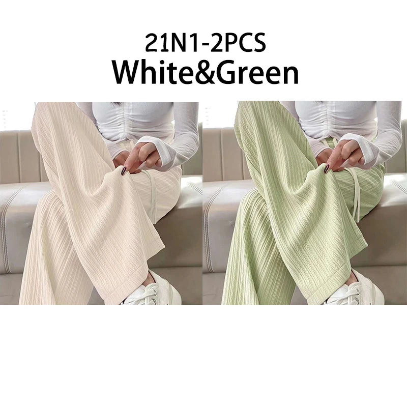 Pantalon large nuage femme, coloris vert & blanc