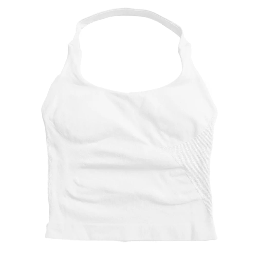 Brassière sport femme dos nu sans coutures, coloris ivoire