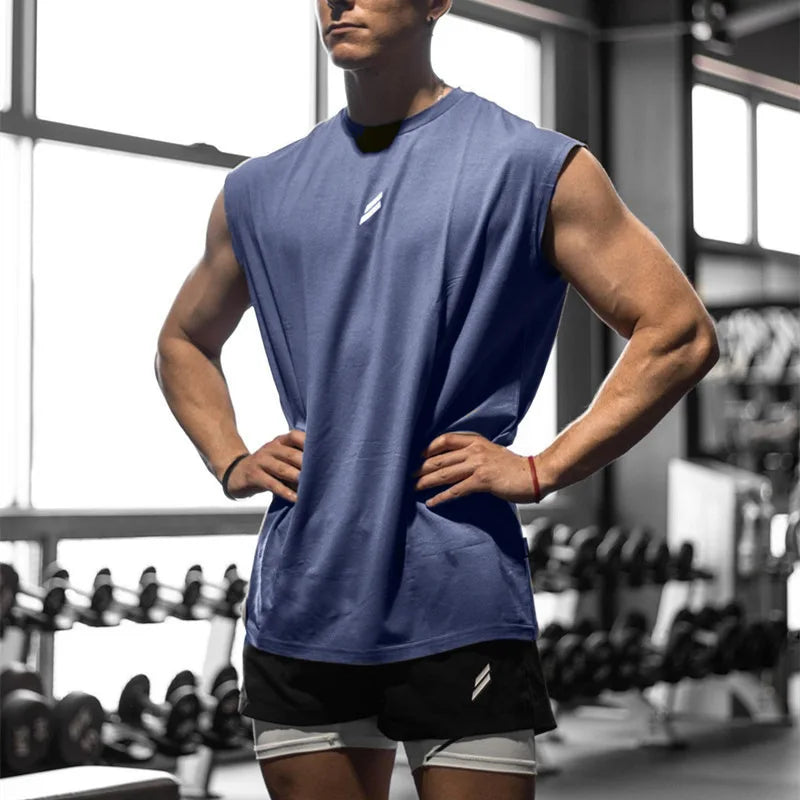 Débardeur sport homme sans manches, coloris bleu marine