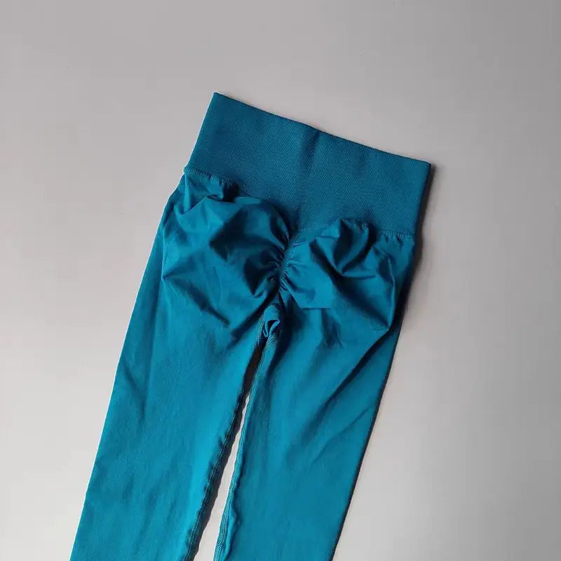 Legging yoga taille haute sans coutures, coloris bleu paon