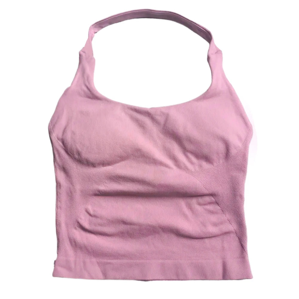 Brassière sport femme dos nu sans coutures, coloris rose
