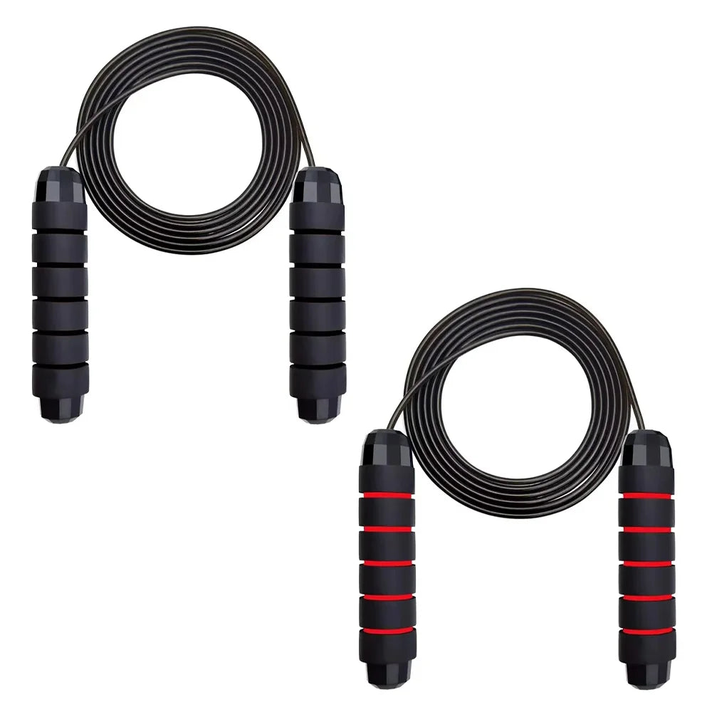 Corde à sauter réglable à roulements, coloris noir & rouge