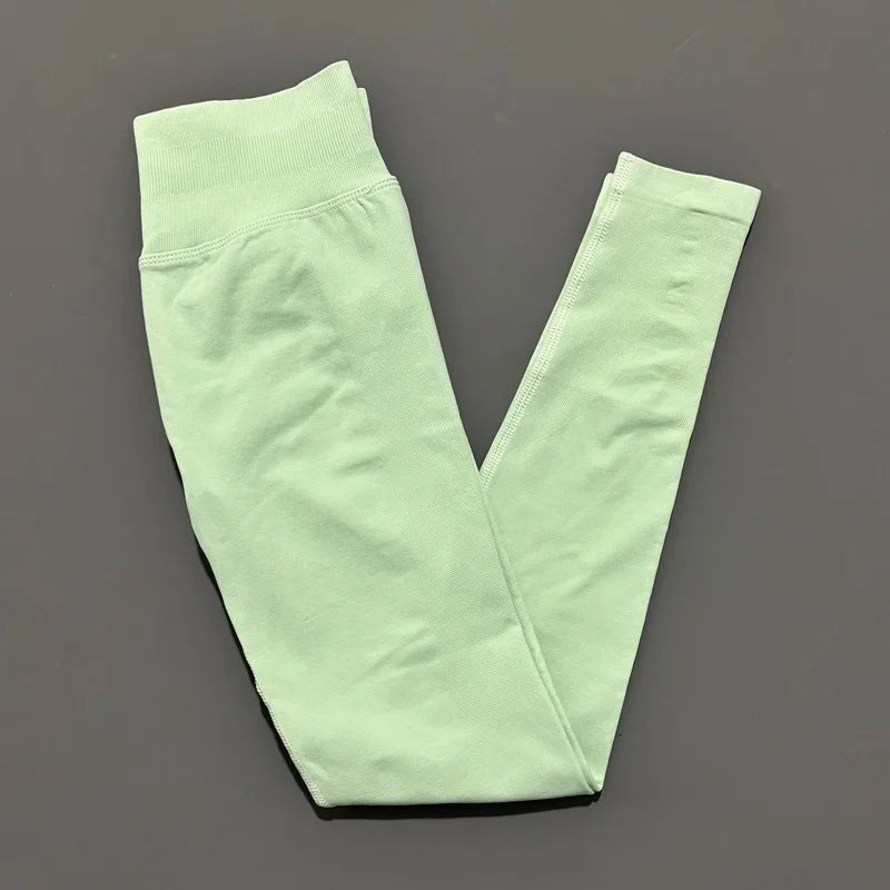 Legging sport femme sans coutures, coloris vert palmier