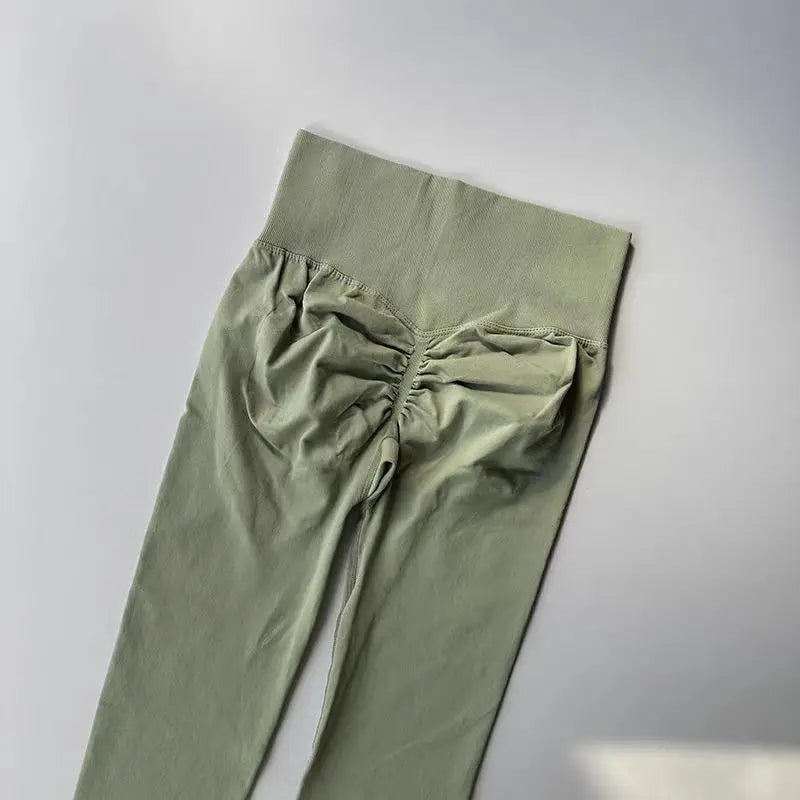 Legging yoga taille haute sans coutures, coloris vert haricot