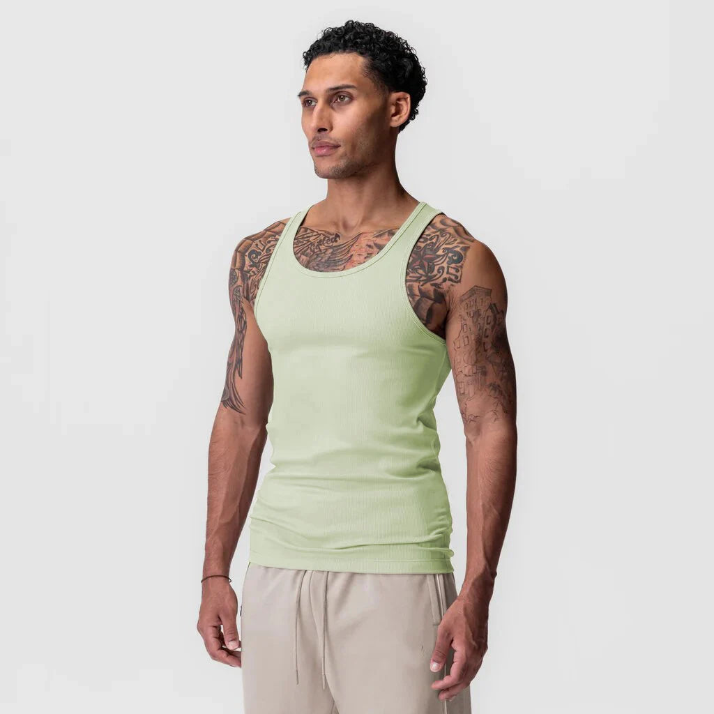 Débardeur musculation homme fil torsadé, coloris vert clair