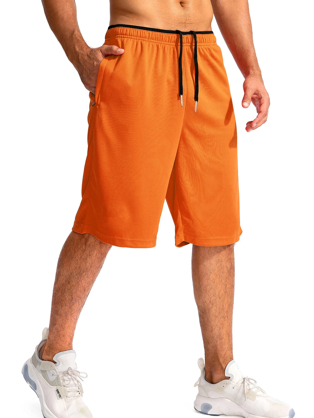 Short de sport homme orange, coupe basket
