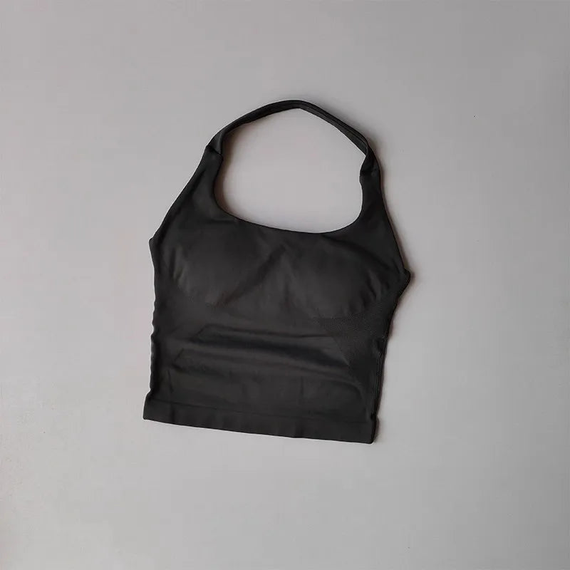 Brassière halter femme dos nu, coloris gris requin