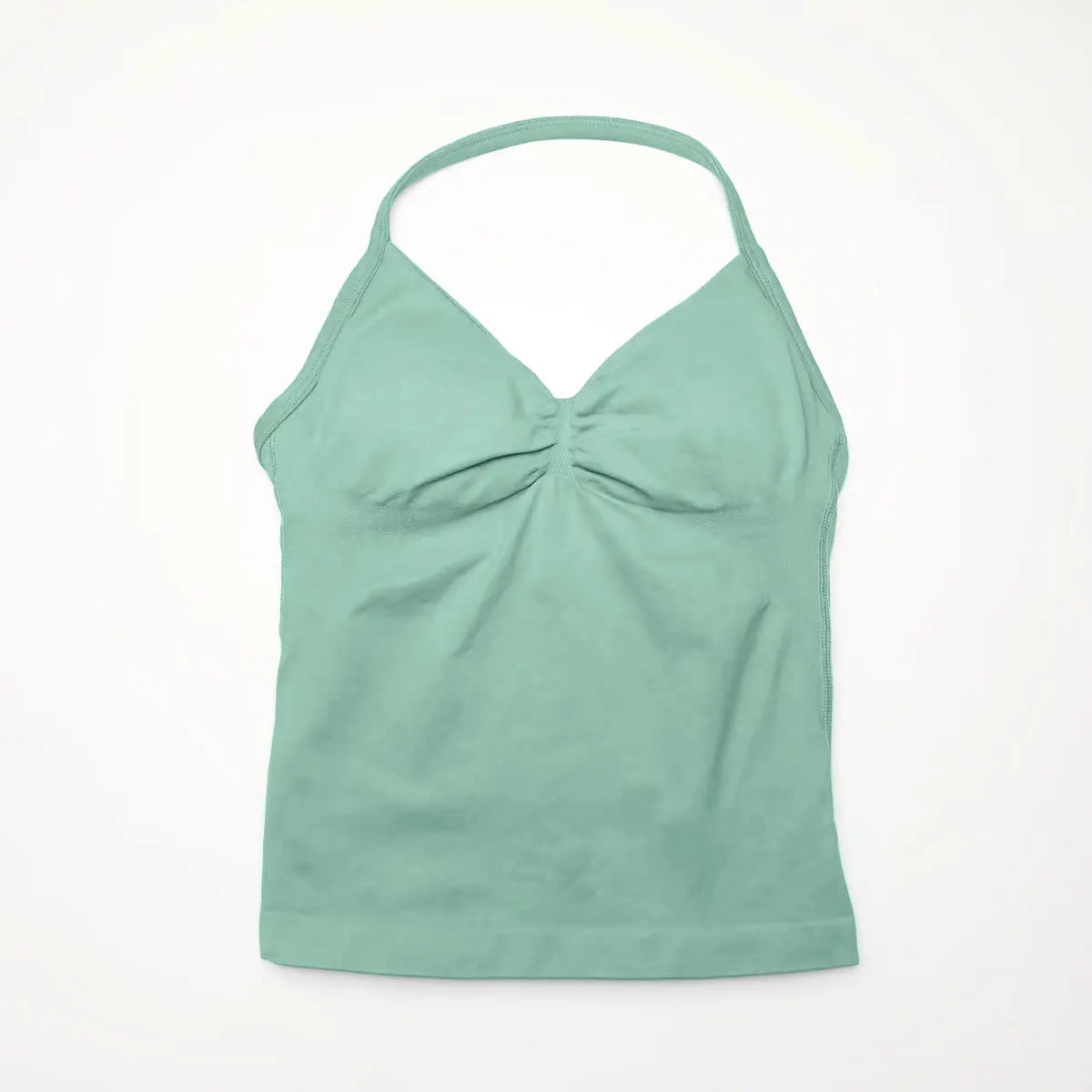 Top halter femme sans coutures rembourré, coloris vert & gris