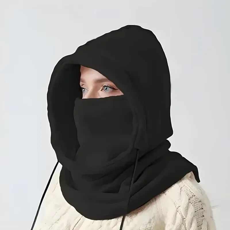 Cagoule tricot hiver unisexe, coloris noir