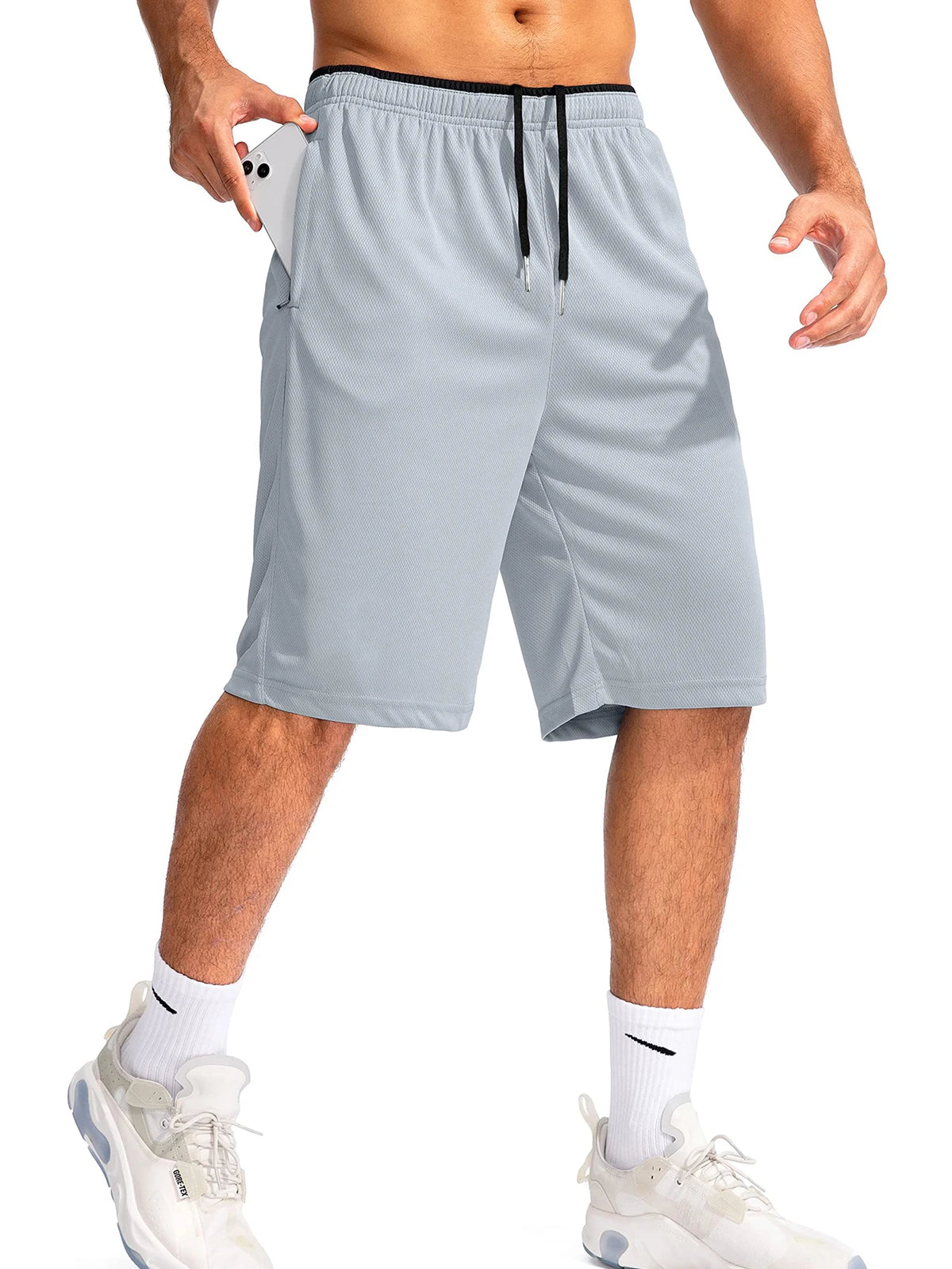 Short de sport homme gris clair, taille élastique confortable