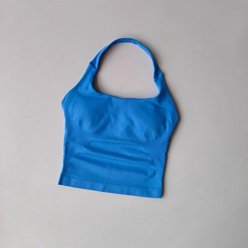 Brassière halter femme dos nu, coloris bleu électrique
