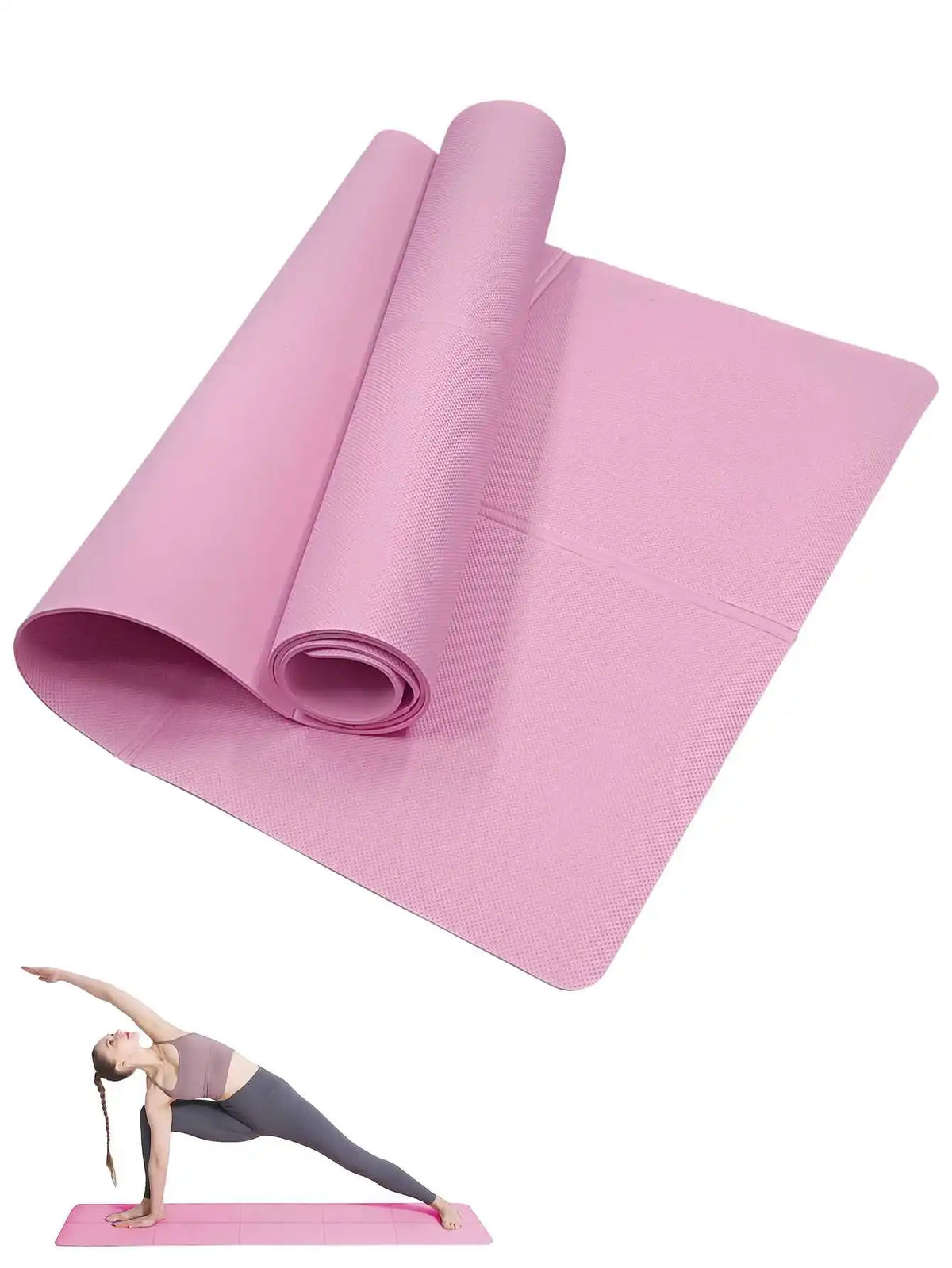 Tapis de yoga antidérapant 3-6mm femme, coloris rose
