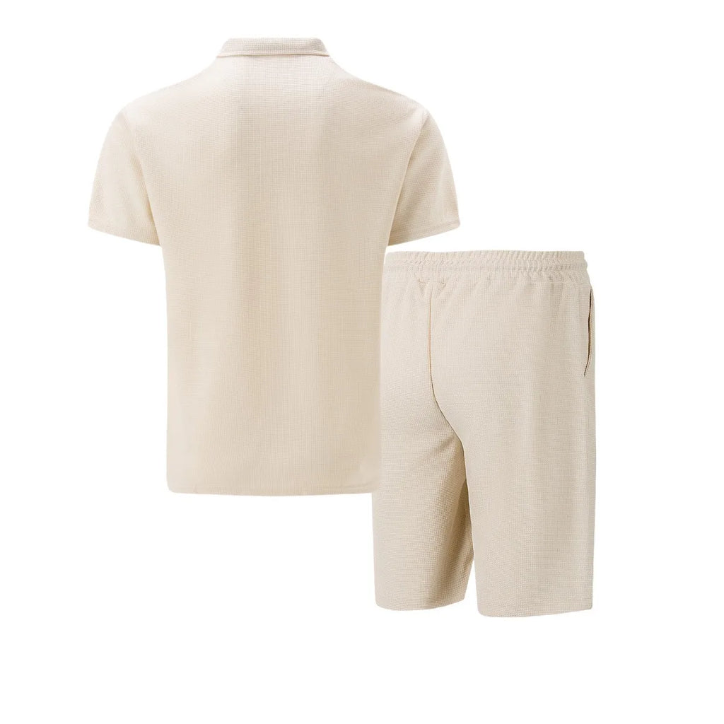 Ensemble Homme Polo Zippé & Short Gaufré — 15 Coloris, Casual & Sport d'Été