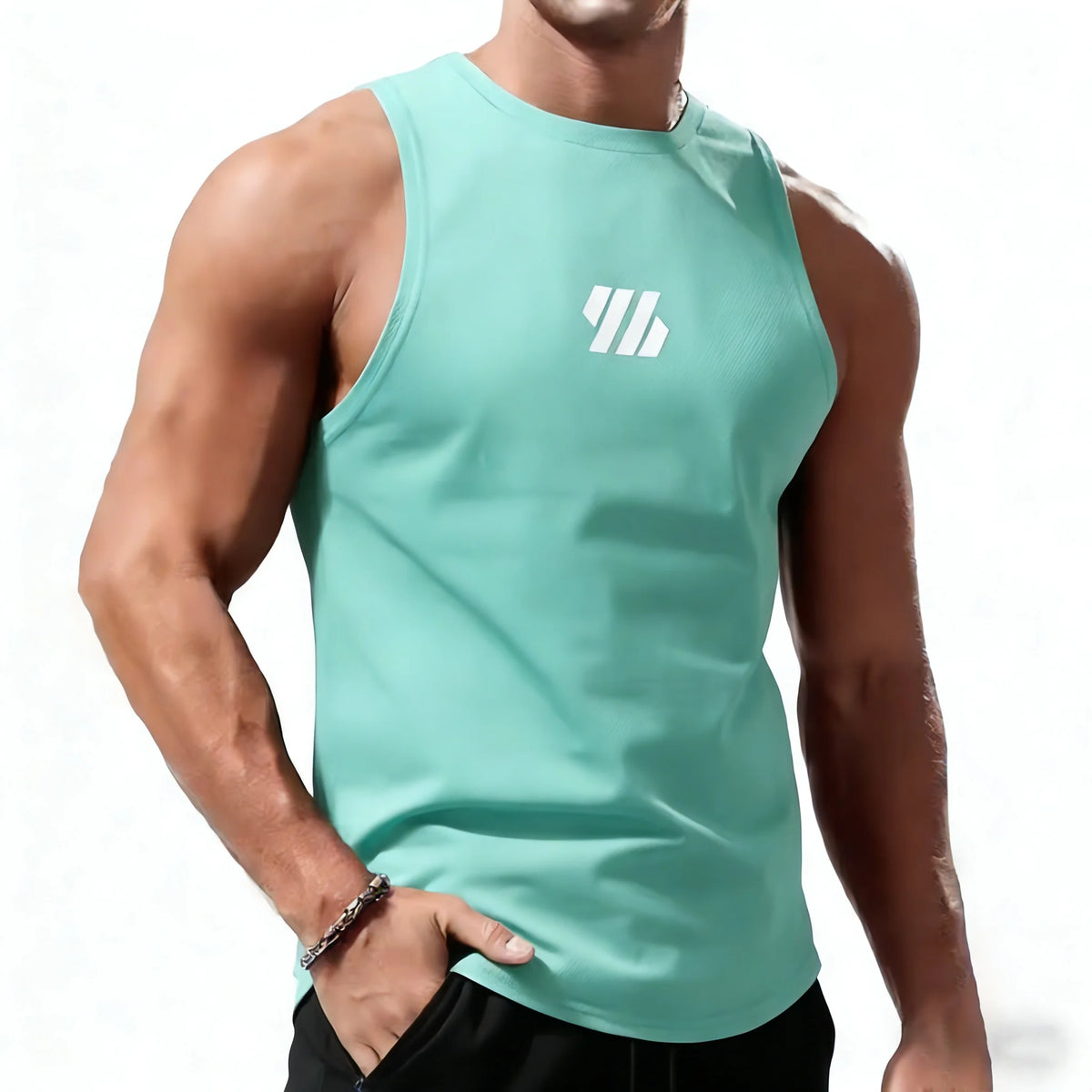 Débardeur sport homme – gym, running & fitness séchage rapide été, coloris bleu clair