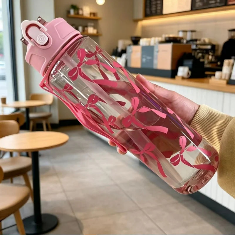 Gourde sport 800ml — grande capacité, marquage horaire & antifuite, coloris transparent rose