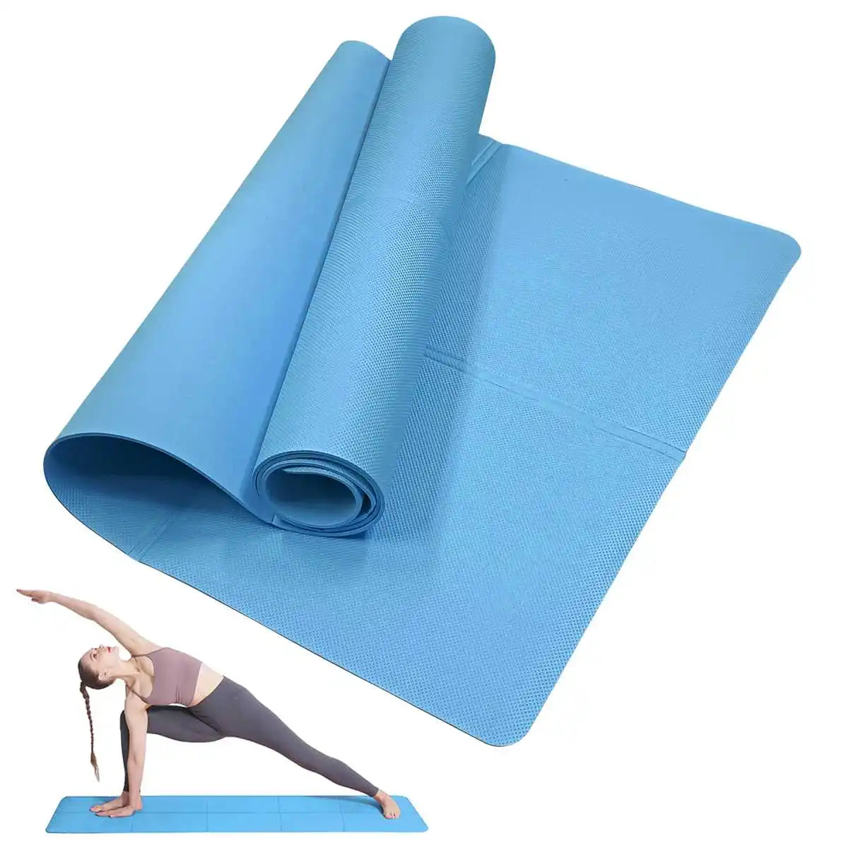 Tapis de yoga antidérapant 3-6mm femme, coloris bleu