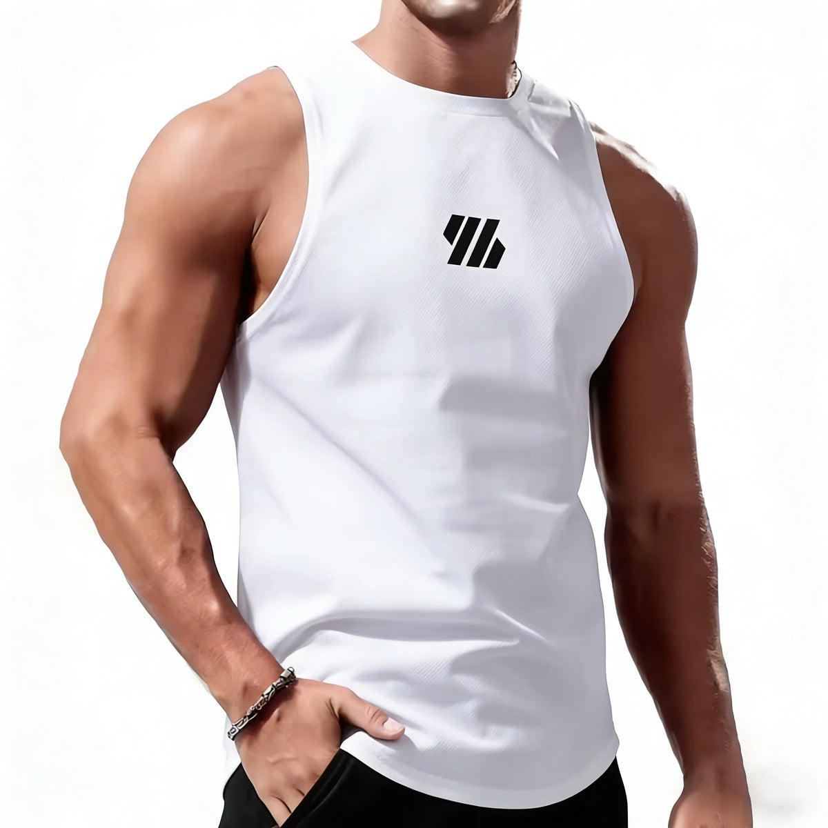 Débardeur sport homme – gym, running & fitness séchage rapide été, coloris blanc