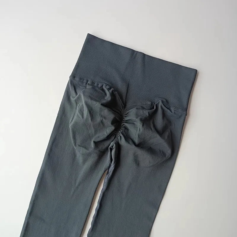 Legging yoga taille haute sans coutures, coloris bleu & gris