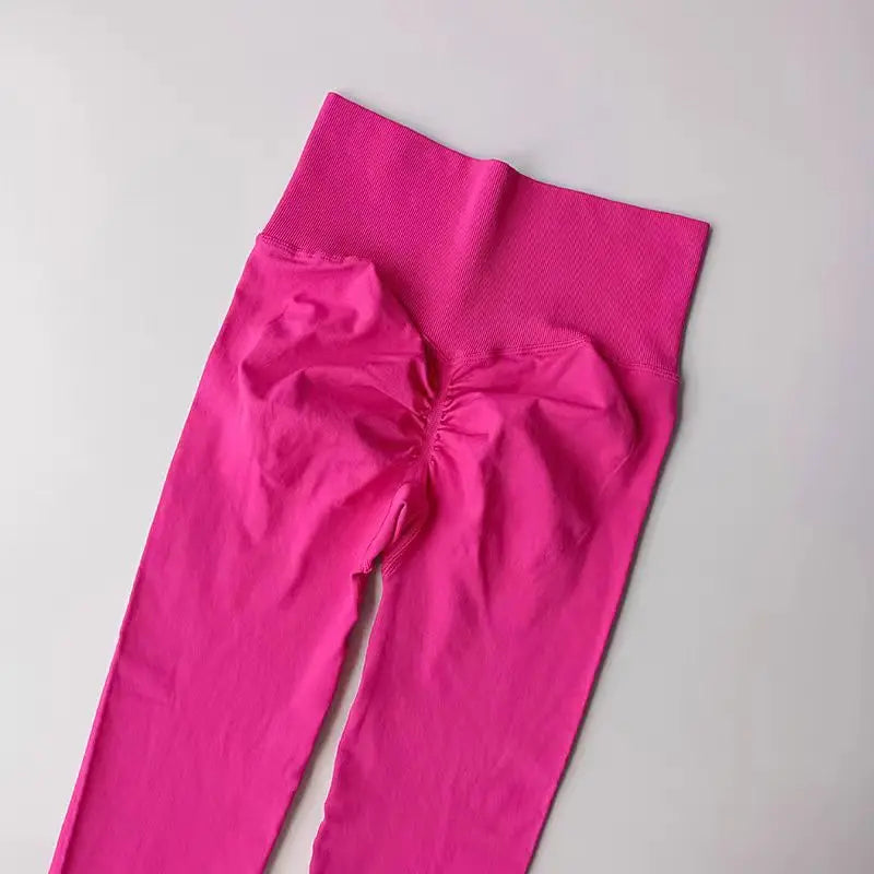 Legging yoga taille haute sans coutures, coloris rose vif
