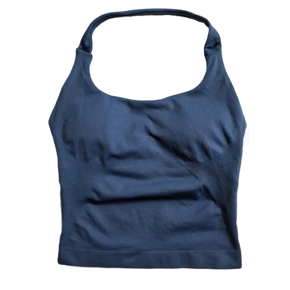 Brassière sport femme dos nu sans coutures, coloris gris ardoise