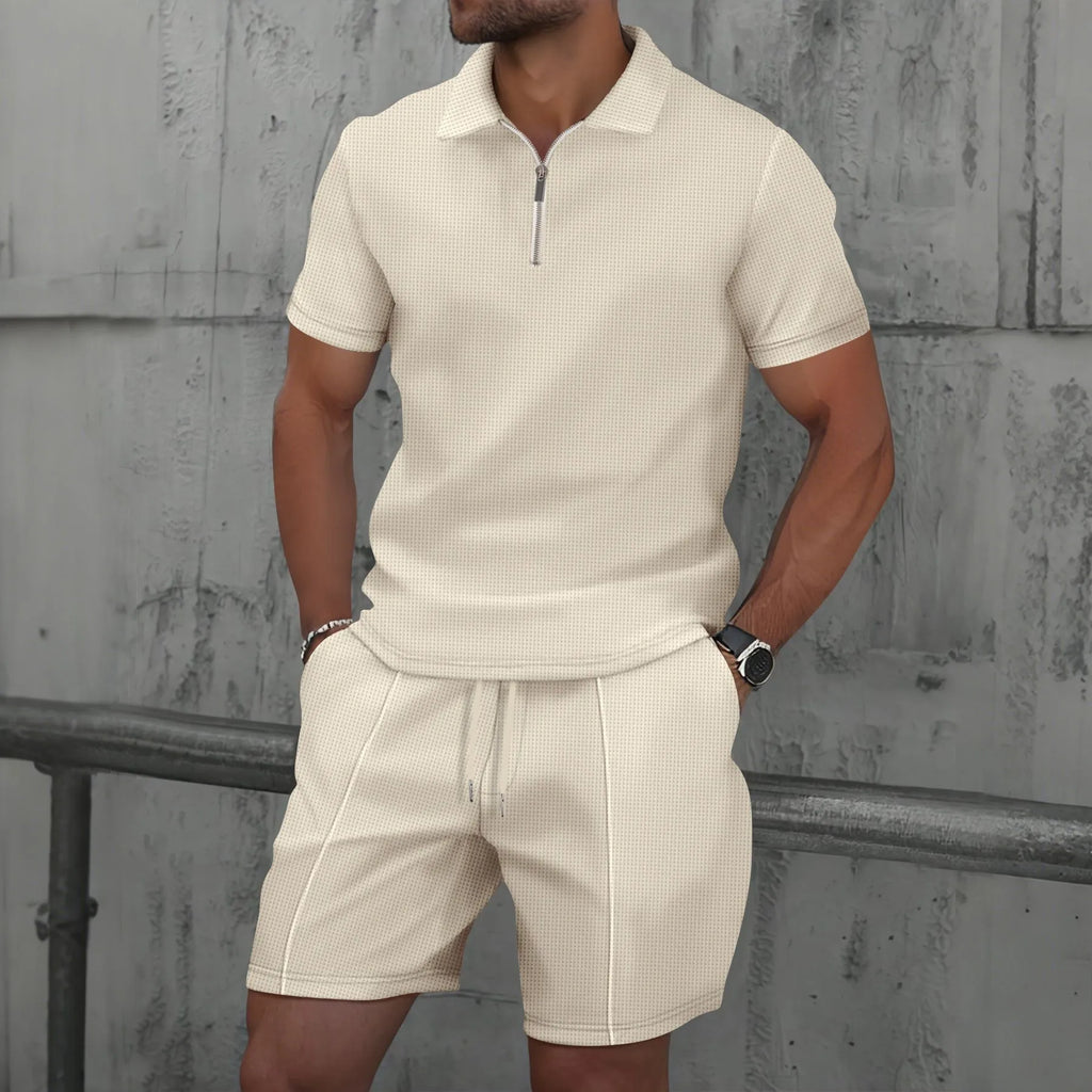 Ensemble Homme Polo Zippé & Short Gaufré — 15 Coloris, Casual & Sport d'Été