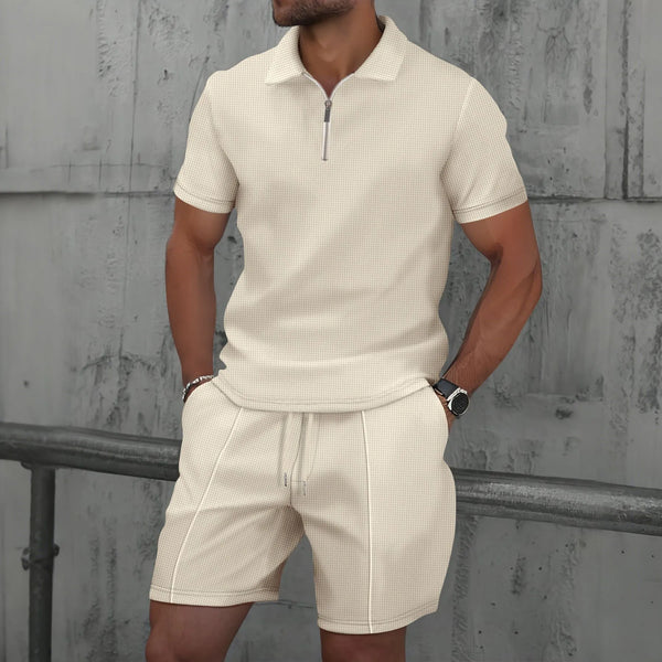 Ensemble Homme Polo Zippé & Short Gaufré — 15 Coloris, Casual & Sport d'Été