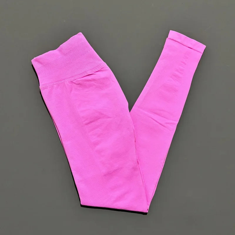 Legging sport femme sans coutures, coloris rose fleur