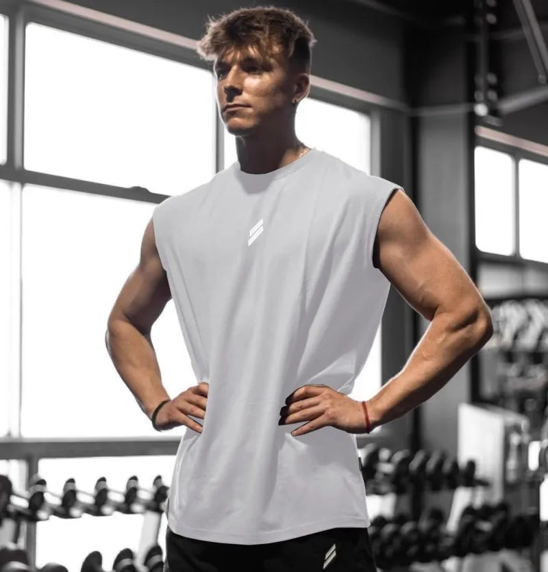 Débardeur sport homme sans manches, coloris blanc